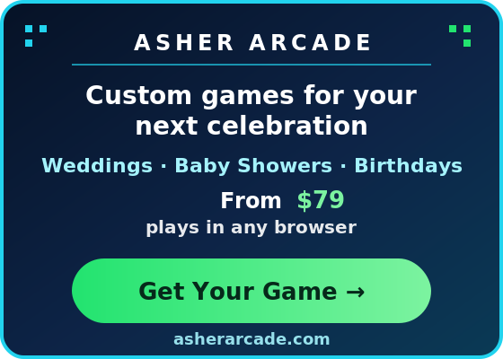 Asher Arcade — custom games for weddings, baby showers, and birthdays. From $79.